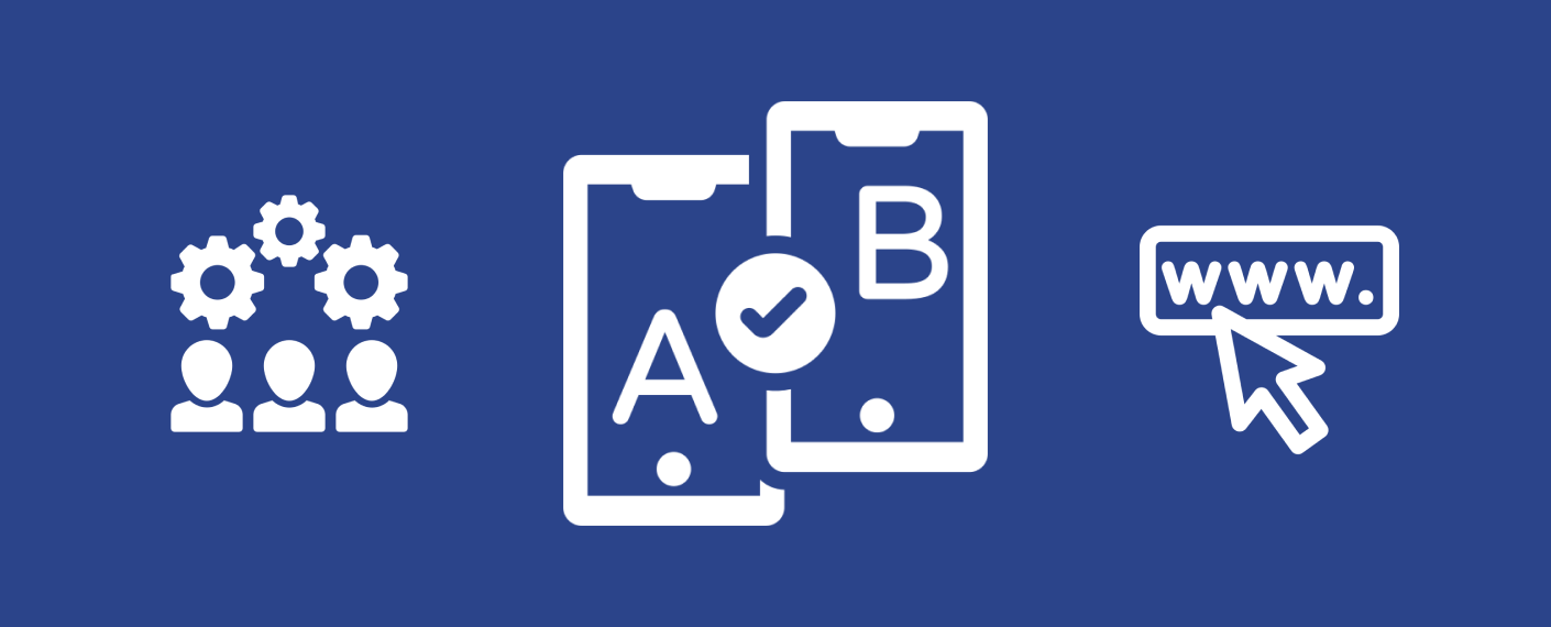 Imagem com fundo azul com ícones representando o teste A/B